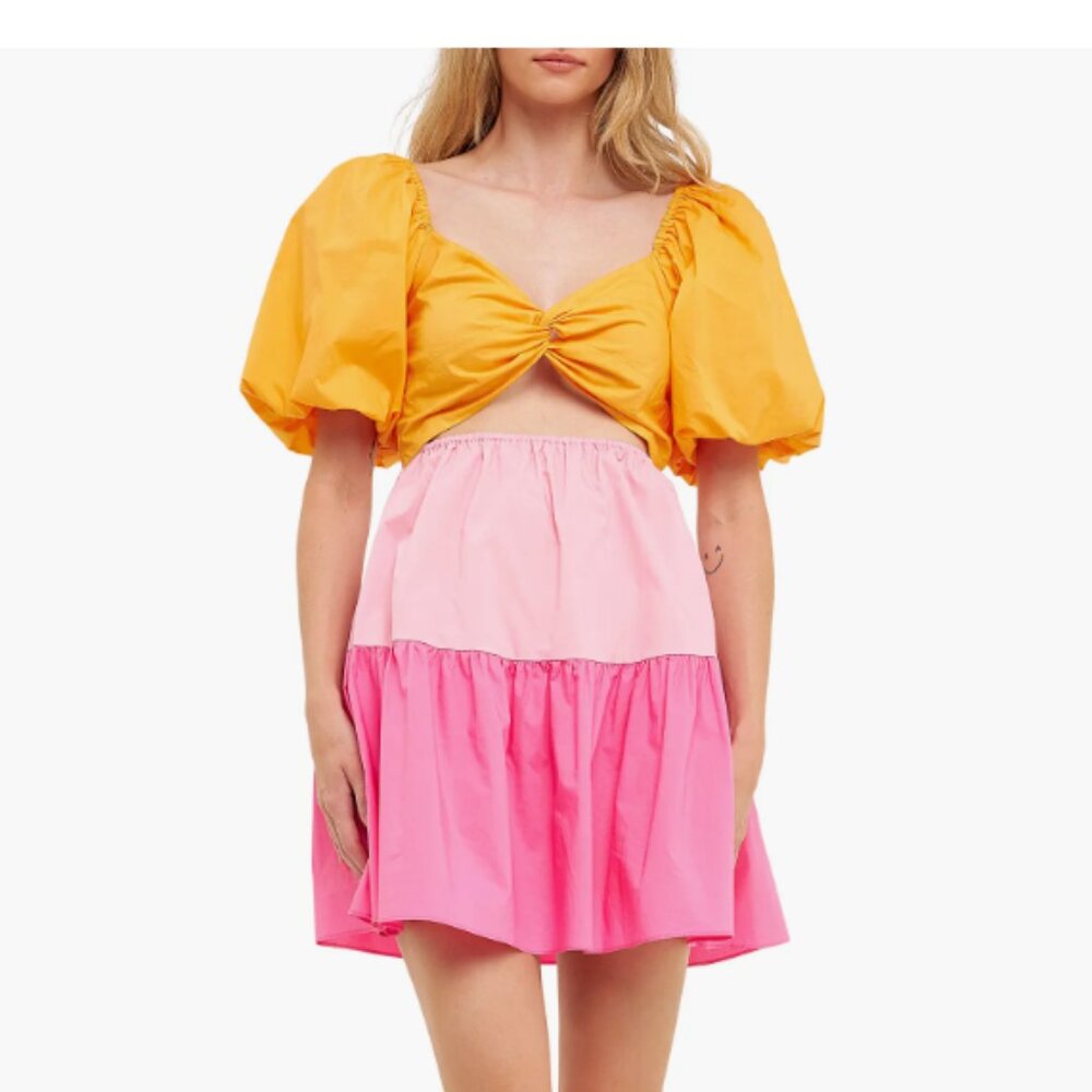 English Factory Twist Front Color Block Mini Dres… - image 1